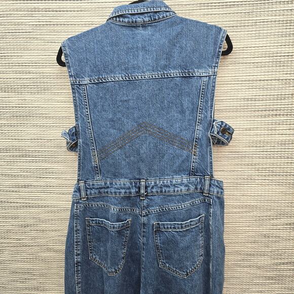 Topshop Denim Jumpsuit Womens 10 Side Cut-Out Bohemian Western Cowgirl Festival - Picture 8 of 9
